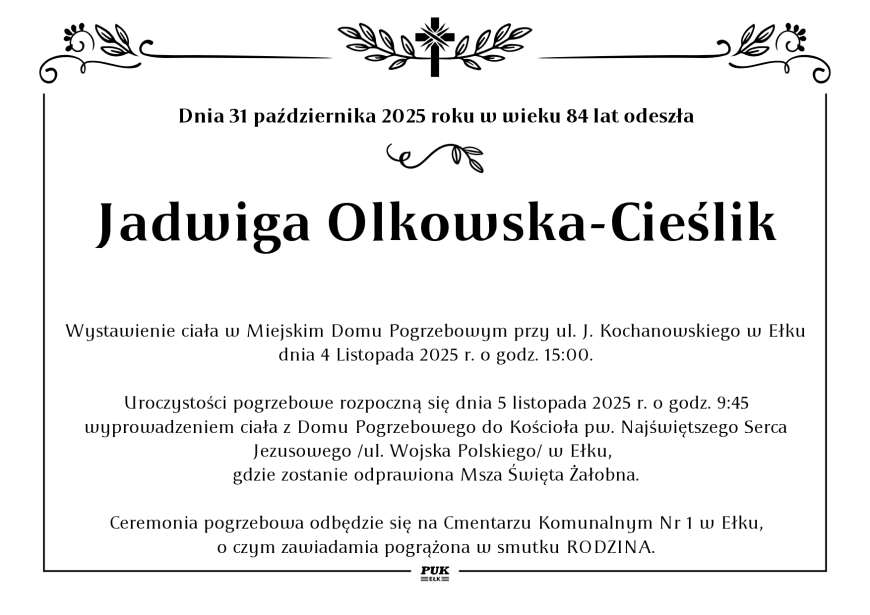 Jadwiga Olkowska-Cieślik - nekrolog